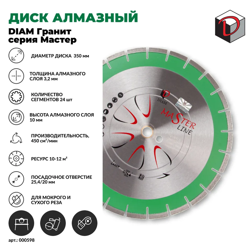 Диск алмазный отрезной DIAM сегментный 350 мм DIAM Гранит серия Мастер, фото 2