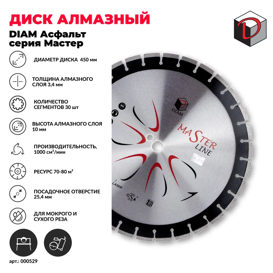 Диск алмазный отрезной сегментный DIAM 450 мм Асфальт серия Мастер, фото 2