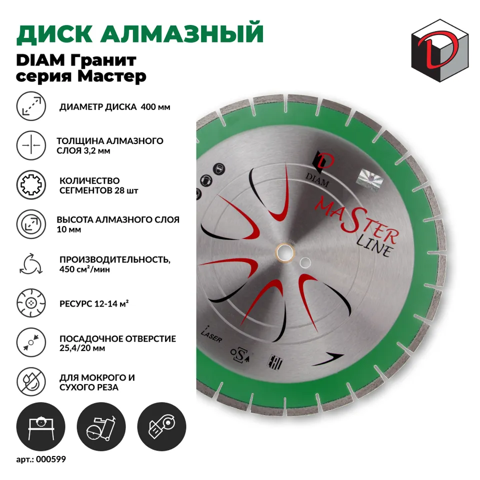 Диск алмазный отрезной DIAM сегментный 400 мм DIAM Гранит серия Мастер, фото 2