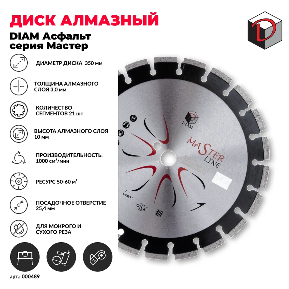 Диск алмазный отрезной сегментный DIAM 350 мм Асфальт серия Мастер, фото 2