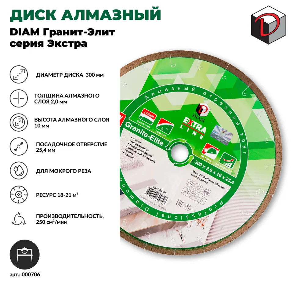 Диск алмазный отрезной сплошной DIAM 300/25,4 мм Гранит-Элит серия Экстра, фото 2