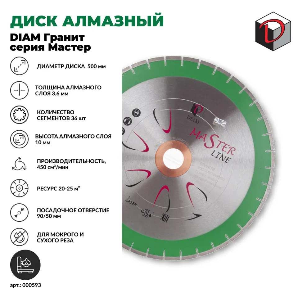 Диск алмазный отрезной DIAM сегментный 500 мм DIAM Гранит серия Мастер, фото 2